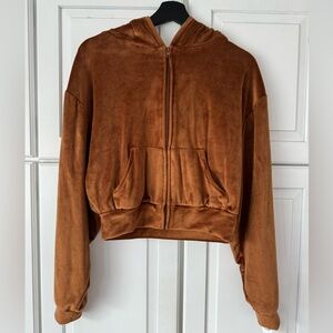 Skims Cropped Zip-Up Velour Hoodie In Copper Women's XL‎